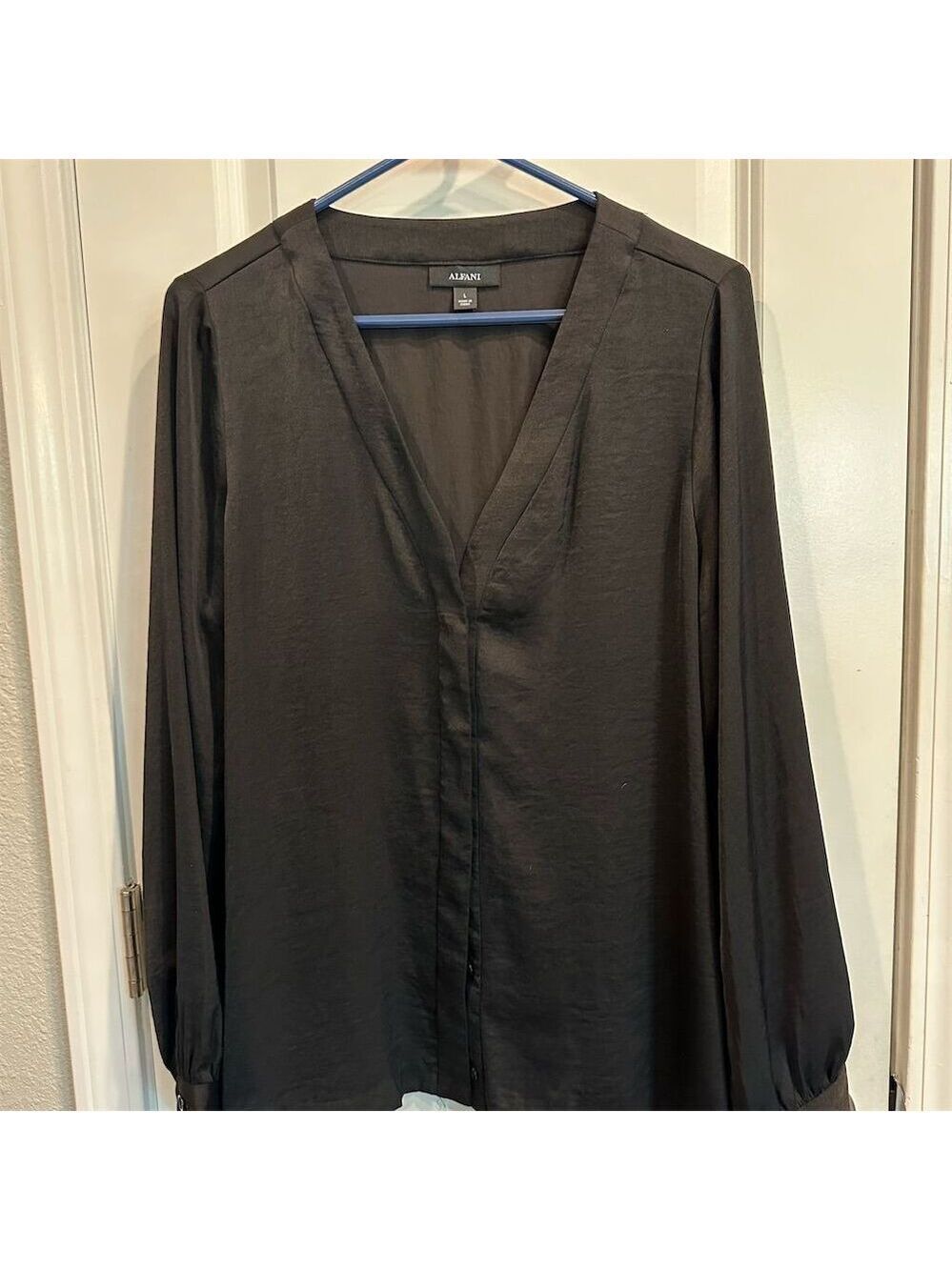 Alfani Women's V-Neck Smocked Pullover Blouse Black Size L